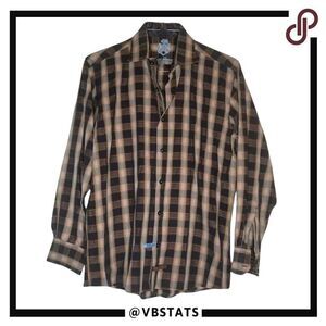 English Laundry‎ Black-Peach-Gray Plaid Long Sleeve Shirt Size 16-34/35